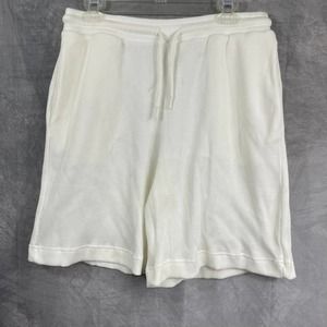 Zara men's shorts MEDIUM off white thermal knit adjustable waist drawstring NEW